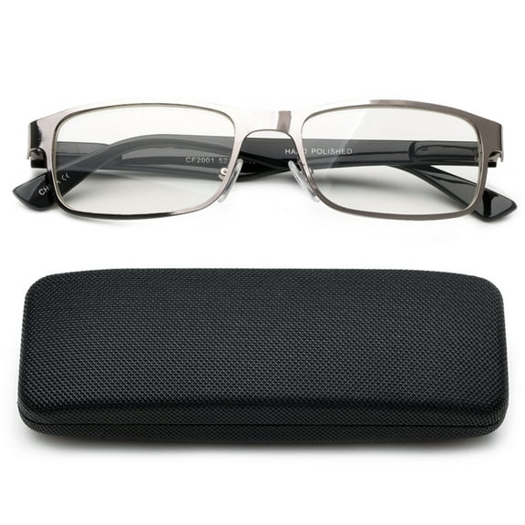 Newbee Fashion- Readers Metal Deluxe High Quality Reading Glasses Rectangular Frame Spring Hinge in Hard Case