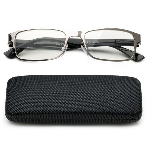 Newbee Fashion- Readers Metal Deluxe High Quality Reading Glasses Rectangular Frame Spring Hinge in Hard Case