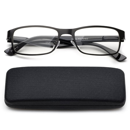Newbee Fashion- Readers Metal Deluxe High Quality Reading Glasses Rectangular Frame Spring Hinge in Hard Case