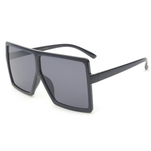 Newbee Fashion Square Vintage Oversized Large Frame Fashion Sunglasses for Women, Men, Junior Teen, Rectangle Flat Top Composite Frame, Big Wind Shield Lens, UV 400, Black Frame Smoke Lens