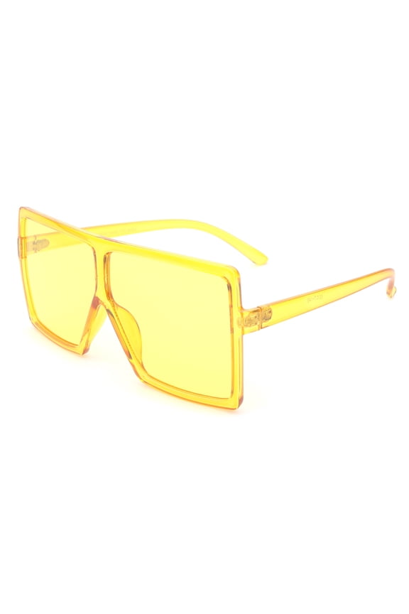Square Vintage Oversized Large Frame Fashion Sunglasses for Women, Men, Junior Teen, Rectangle Flat Top Composite Frame, Big Wind Shield Lens, UV 400, Yellow Frame Yellow Lens