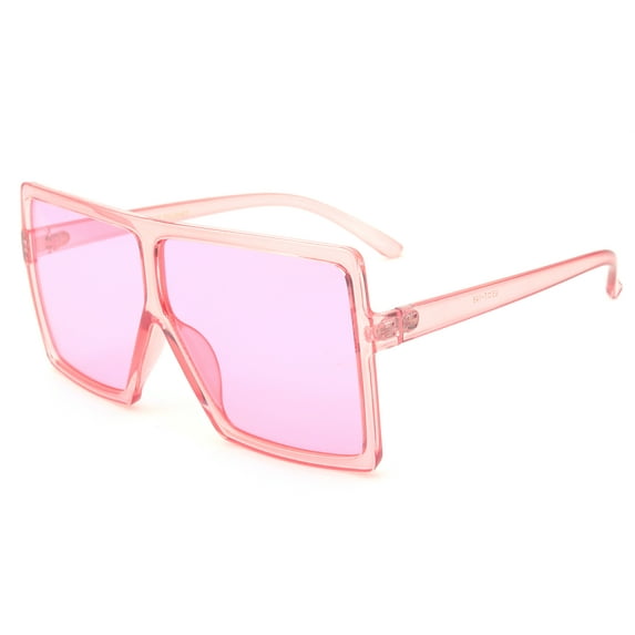 Newbee Fashion Square Vintage Oversized Large Frame Fashion Sunglasses for Women, Men, Junior Teen, Rectangle Flat Top Composite Frame, Big Wind Shield Lens, UV 400, Pink Frame Pink Lens