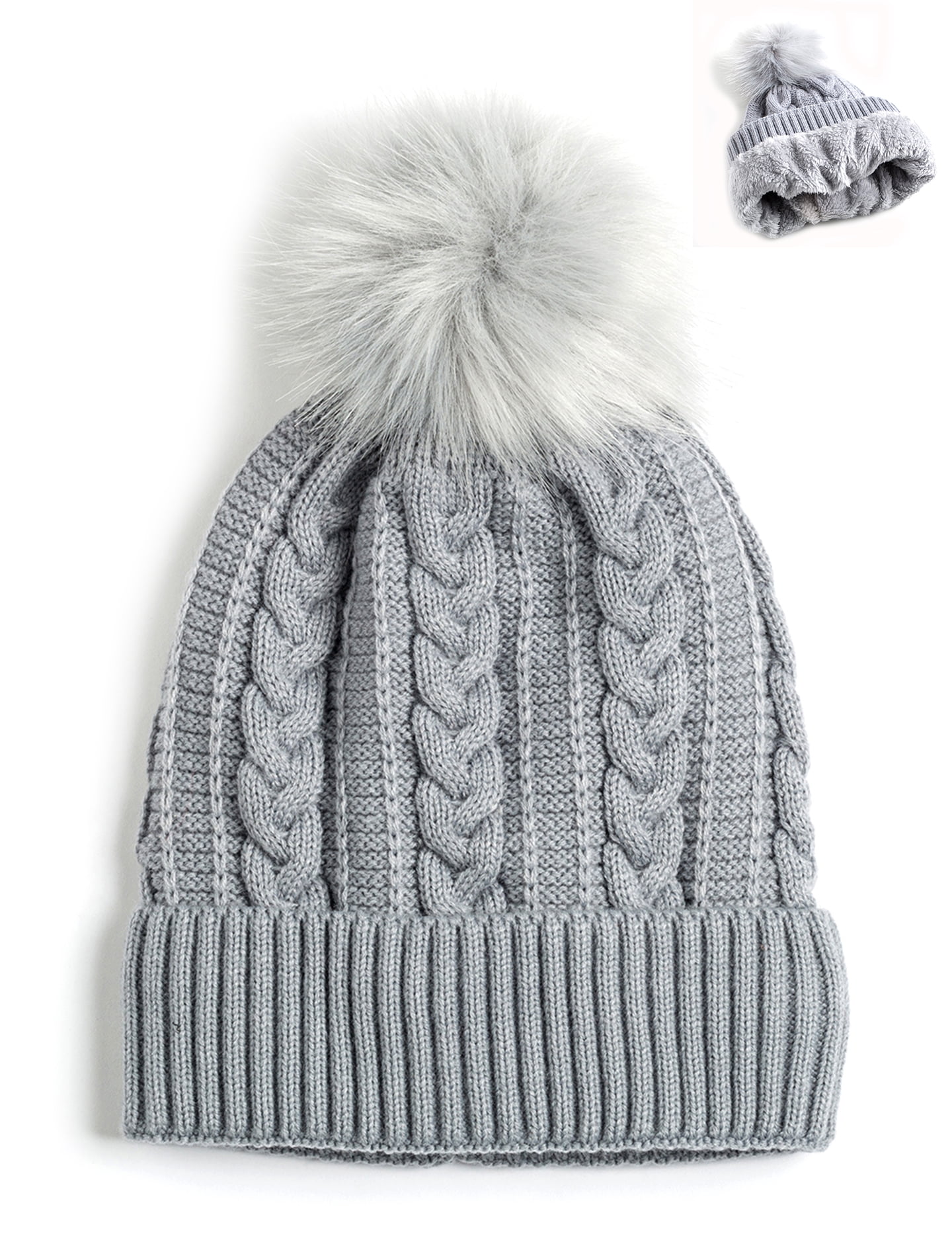 Newbee Fashion - Women Winter Faux Fur Pom Pom Beanie Hat 
