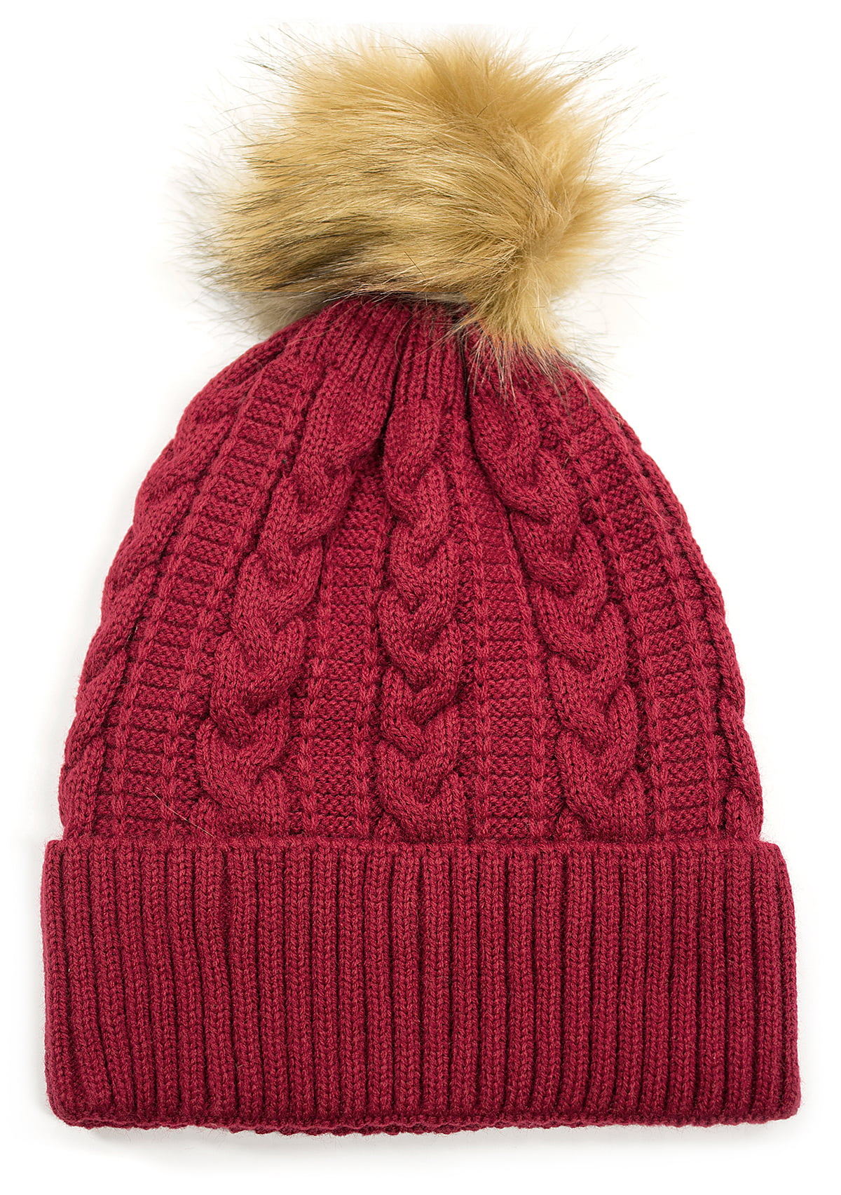 Cozy Bouclé Faux-Fur Pom-Pom Beanie Hat For Women