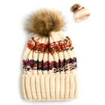 thumbnail image 1 of Newbee Fashion - Women Winter soft Knitted Beanie Hat Faux Fur Pom Pom Beanie Hat with Warm Fleece Lined Extra Thick Skull Slouchy Cable Knit Hat Ski Cap Multi-Color Bohemian Stripe Stylish & Warm, 1 of 3