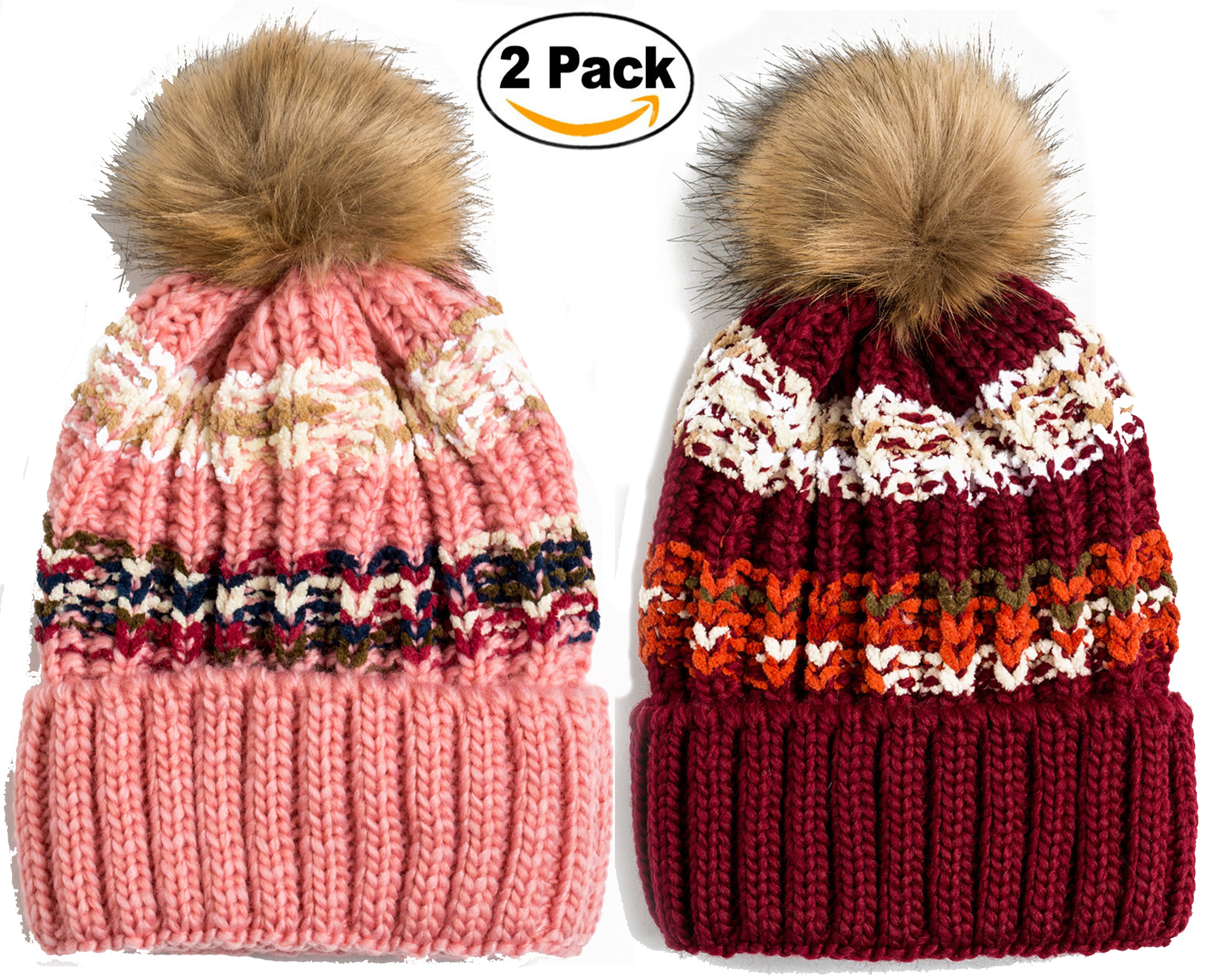 Newbee Fashion - Women Winter soft Knitted Beanie Hat Faux 