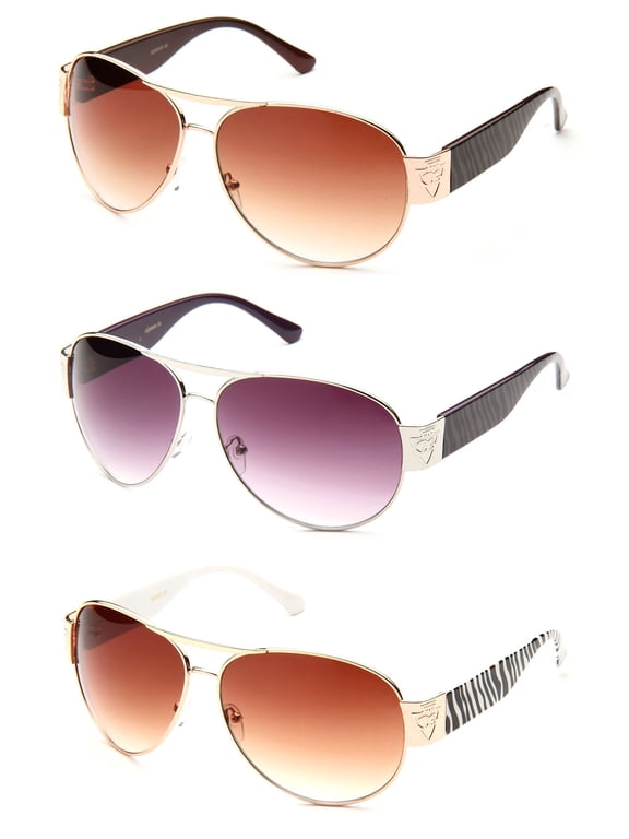 Newbee Fashion - "Zeb" Aviator Fashion Sunglasses UV Protection, Gold Brown & Black & Gold White 3 Pairs