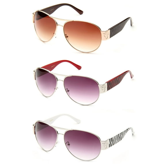 Newbee Fashion - "Zeb" Aviator Fashion Sunglasses UV Protection, Gold Brown & Red & Silver White 3 Pairs