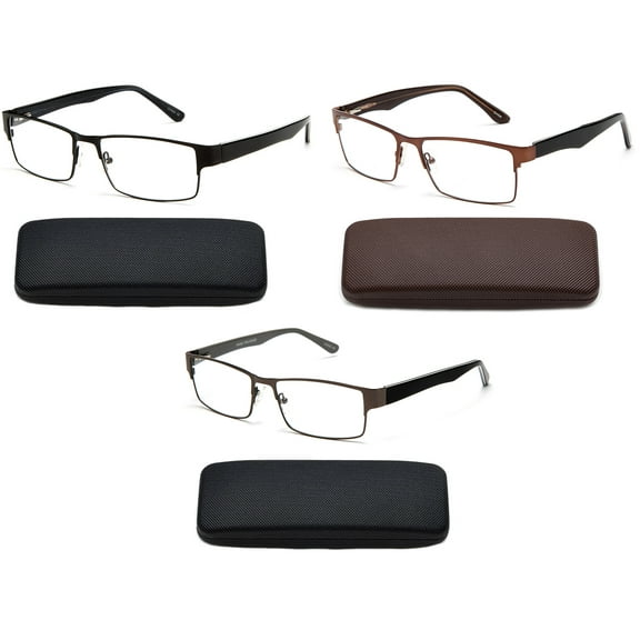 Newbee Men's Slim Stylish Rectangle Metal Frame Glasses, 3 Pair