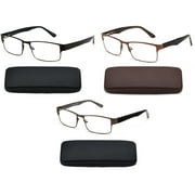 Newbee Men's Slim Stylish Rectangle Metal Frame Glasses, 3 Pair