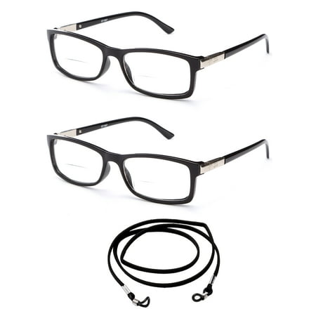 Newbee Slim Fit Spring Temple Bifocal Reading Glasses, Black, 2 Pack