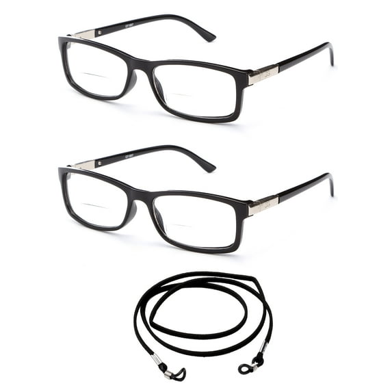 Newbee Slim Fit Spring Temple Bifocal Reading Glasses, Black, 2 Pack
