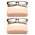 thumbnail image 1 of Newbee Spring Hinge Rectangular Frame Bamboo Reading Glasses, 1 of 4