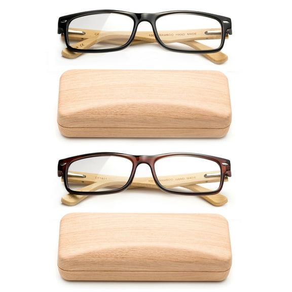 Newbee Spring Hinge Rectangular Frame Bamboo Reading Glasses