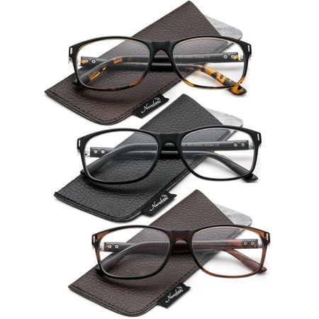 Newbee Unisex Plastic Frame Bifocal Reading Glasses with Pouches, 3 Pack