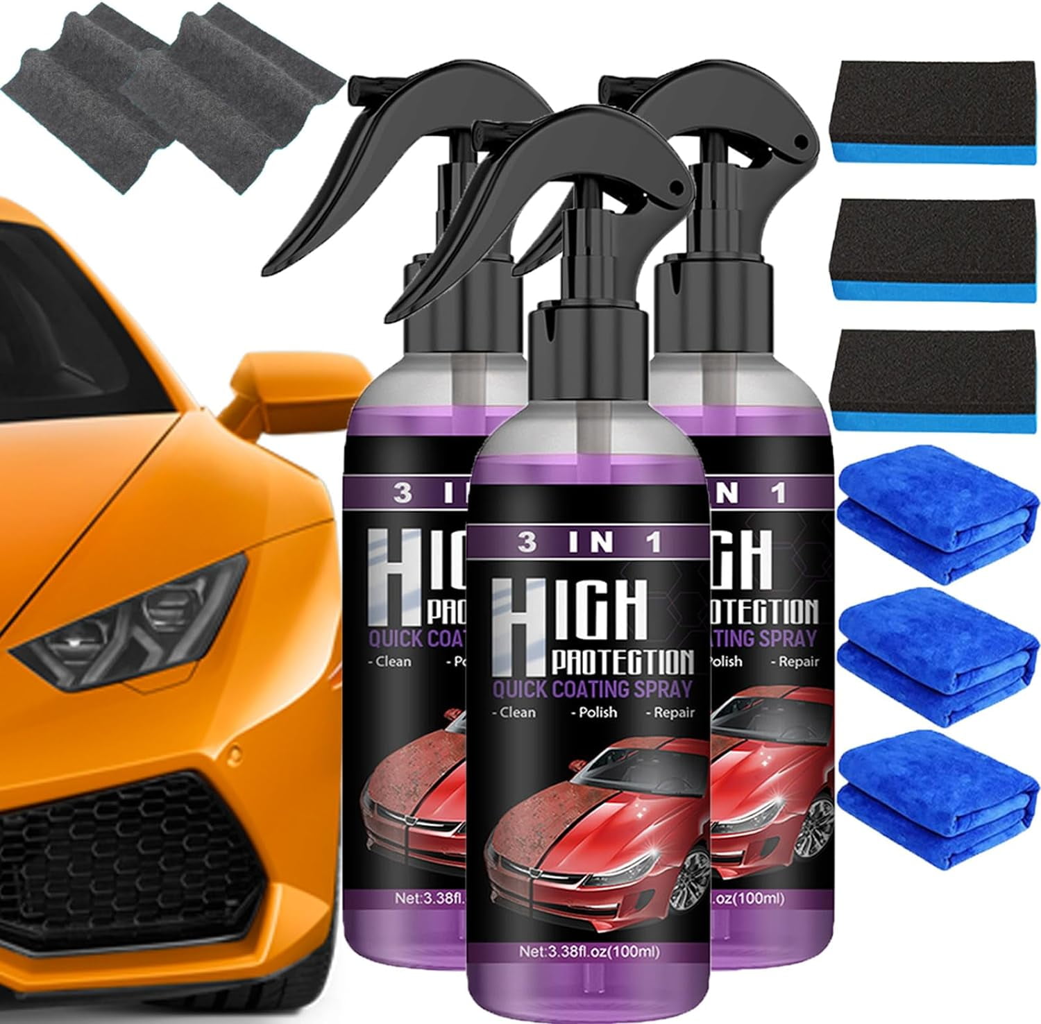  LOVEEK 2 PCS 3 in 1 Ceramic Car Coating Spray,3 in 1 High  Protection Quick Car Coating Spray,Waterless Car Wash : Automotive