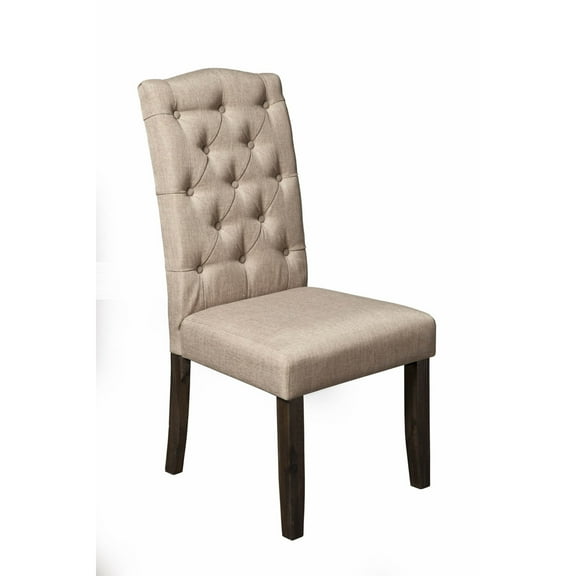 Set of 2 Button Tufted Parson Chairs Beige- Saltoro Sherpi