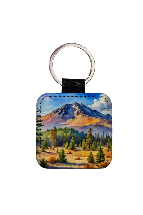 Newberry Volcanic National Monument Oregon Watercolor Style Faux Leather Square Keychain