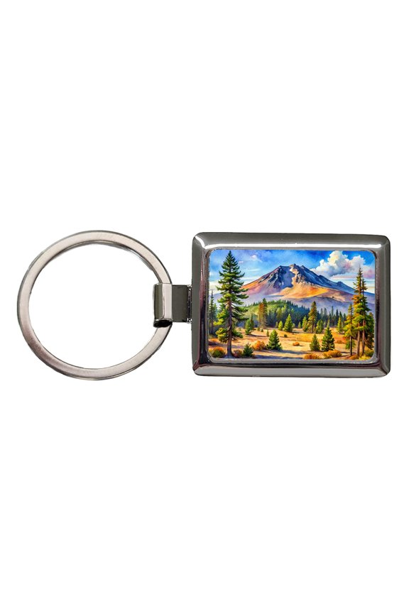 Newberry Volcanic National Monument Oregon Watercolor Style Metal Rectangle Keychain