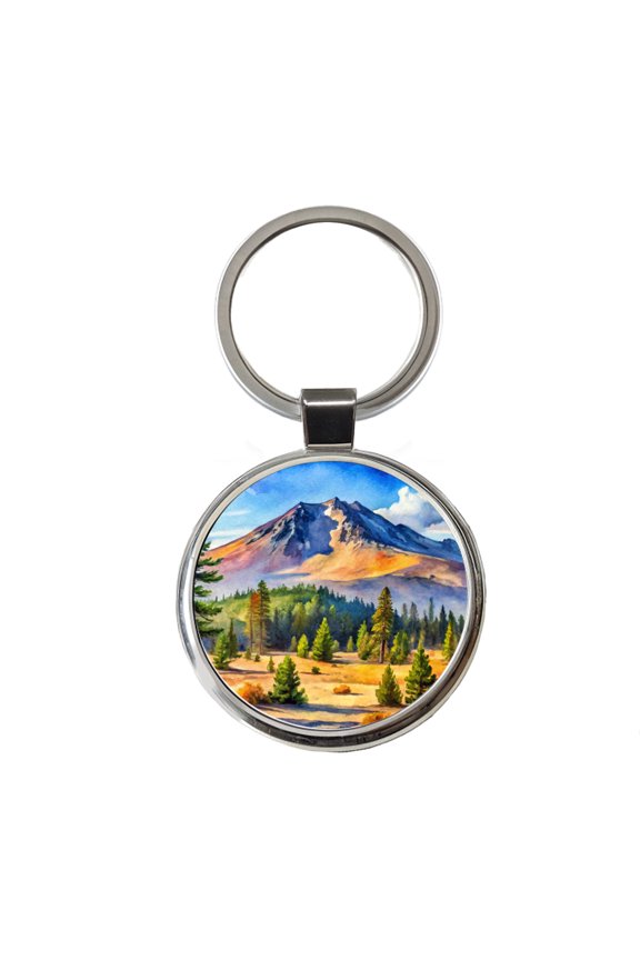 Newberry Volcanic National Monument Oregon Watercolor Style Metal Round Keychain