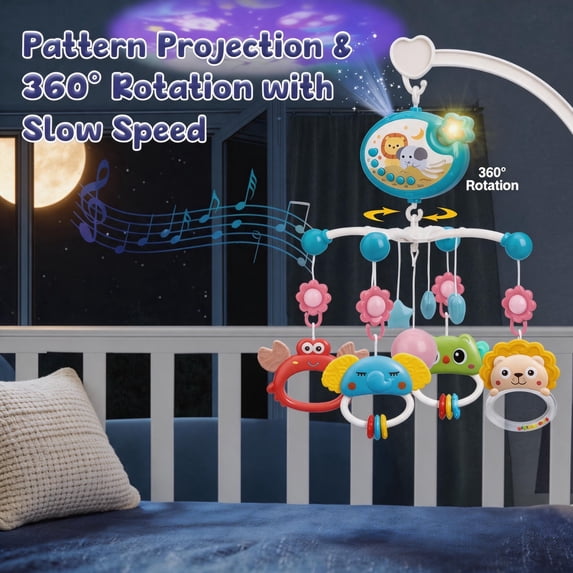 Newborn 0M+ Crib Mobile with Lullabies, Night Light & 360° Rotation