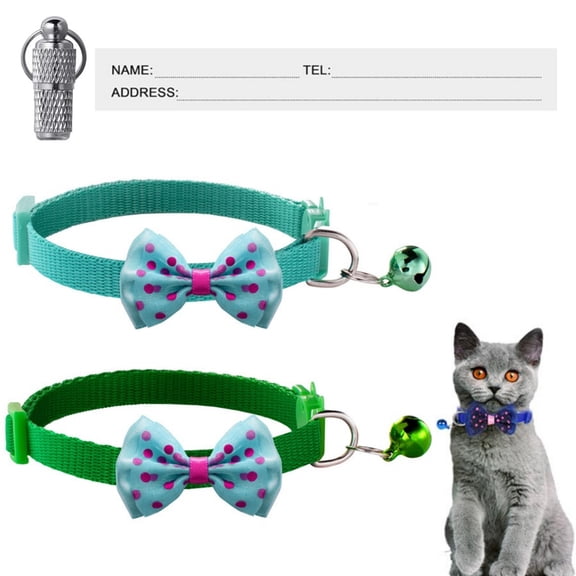 Newborn,2 Packs Cat Bow Tie Collar with Bell,Adjustable Breakaway Kitten Puppy Collar 7-12 inch,with 1 Id Tag(2 Pcs Collars + 1 Pc Id Tag)
