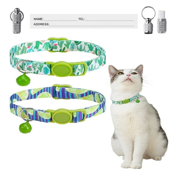 Newborn 2 Packs Cat Collar with Bell,Breakaway Colorful Printed Kitten Puppy Collar 8-12 inch with name Id Tag(2 Pcs Cat collars&1 Pc ID Tag)