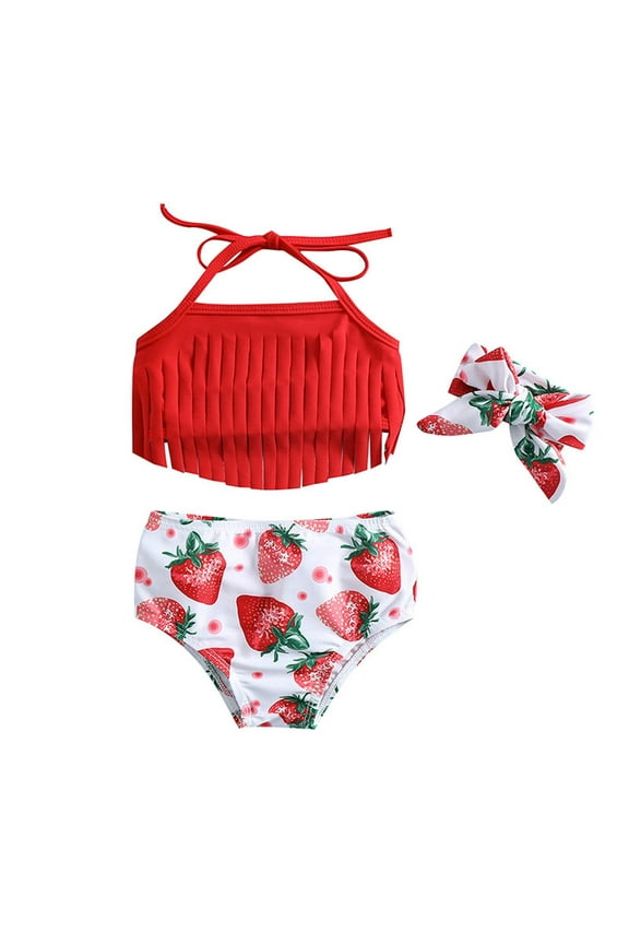 Newborn 2 Piece Swimsuit Strap Bikini Sets Beach Bathing Suit Swimwear Red,0-6M Girls Swimsuits