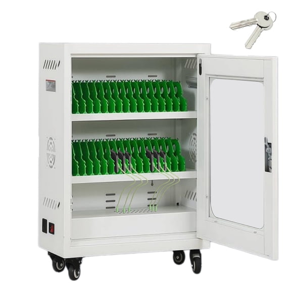 Multiple Device Phone Charging Station,30-Port Mobile Usb Charging Cabinet with Lock & Rolling Casters,Cell Phone Storage Locker for School Office,White