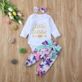 thumbnail image 1 of Newborn 3Pc Baby Girl Outfit Long Sleeve Letter Romper Floral Pants Clothes Set, 1 of 8