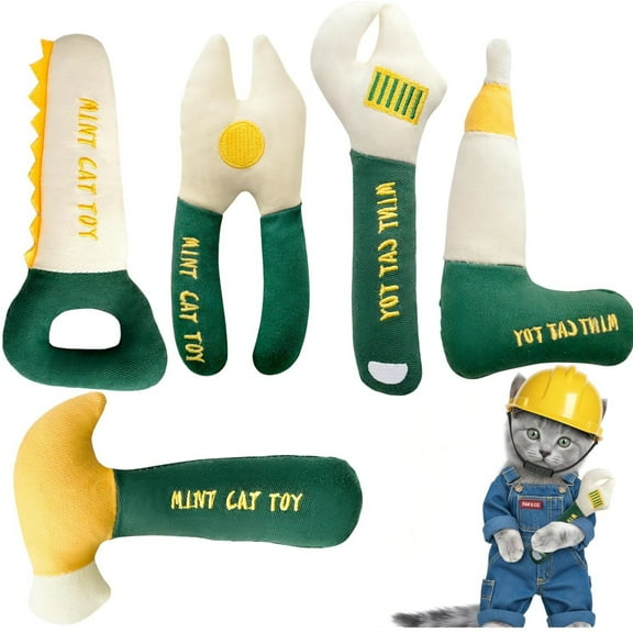 Newborn 5 Pcs Tool-Shaped Catnip Toys,Organic Catnip & Crinkle Sound Interactive Chew & Kicker Cat Toys