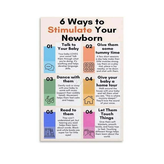 Newborn Activities Developmental Play Guide Poster Sensory Exploration (6) Canvas Painting Wall Art Poster for Bedroom Living Room Decor