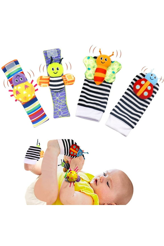 Newborn Adjustable Cotton Foot Finder Rattle Socks, (4 Pack)