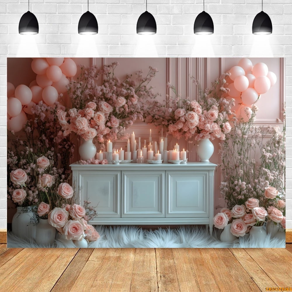 DASHAN 7x5ft Pink Flower Backdrop - First Birthday Photography Background With Butterflies