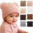 thumbnail image 1 of Newborn Baby Beanie Winter Knitted Hat Solid Cute Pom-Pom Cuffed Caps for 0-6 Months Baby Beanie Hat, 1 of 6