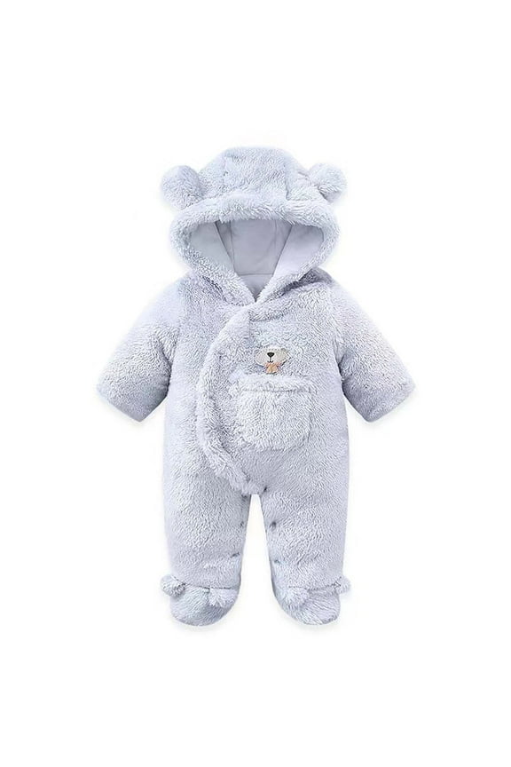Newborn Baby Bear Fleece Outfit Footie Jumpsuit Winter Romper Snowsuit outfit Bear Suit Warm Hooded Outfits Infant Romper Jumpsuit