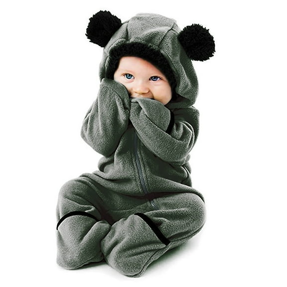 Baby Bear Snowsuit Cute Design Cartoon Animal Hooded Jumpsuit Romper Outfit for Baby 6-12 Months