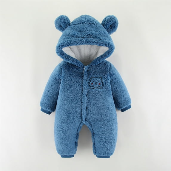 Newborn Baby Bear Onesie Outfit Suit Girls Boys Fleece Jumpsuit Romper Hooded Winter Snowsuit Clothes Blue 6-9 Months