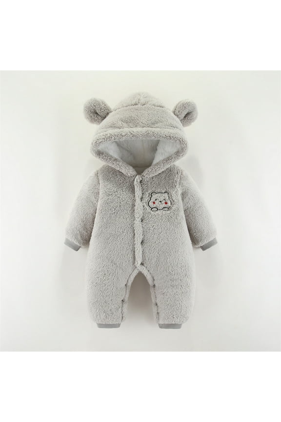 Newborn Baby Bear Onesie Outfit Suit Girls Boys Fleece Jumpsuit Romper Hooded Winter Snowsuit Clothes Gray 6-9 Months