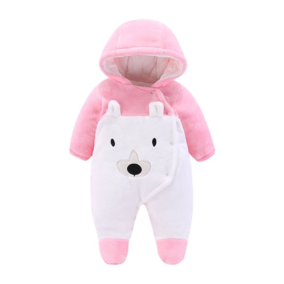 Newborn Baby Bear Onesie Snowsuit Winter Footie Fleece Romper Hooded Jumpsuit Infant Coat for Girls Boys Pink 3-6 Months