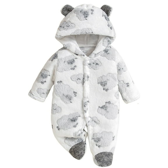 Newborn Baby Bear Outfit Suit Girls Boys Fleece Jumpsuit Romper Hooded Coat Winter Clothes Outwear Snowsuit
