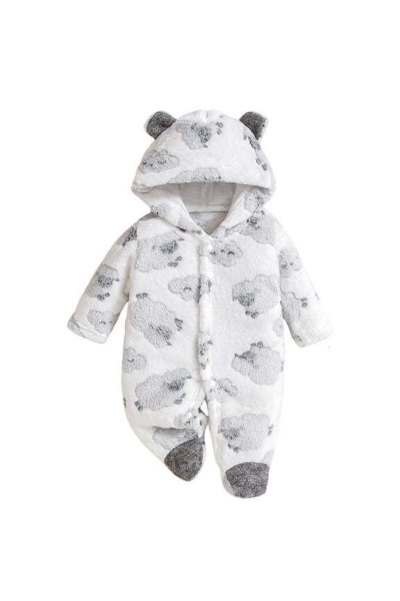 Newborn Baby Bear Outfit Suit Girls Boys Fleece Jumpsuit Romper Hooded Coat Winter Clothes Outwear Snowsuit