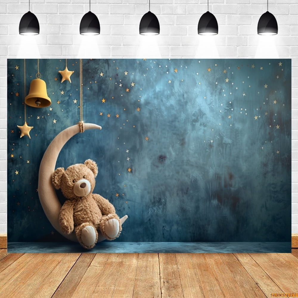 Newborn Baby Birthday Party Backdrop Toy Bears Balloons Moon Star Sky ...