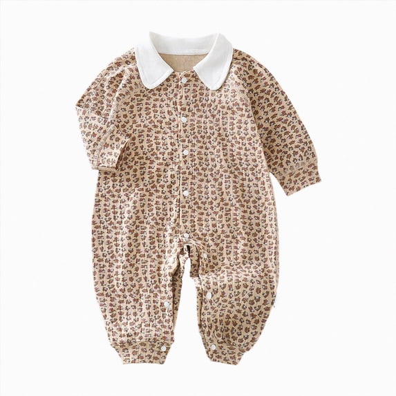 Newborn Baby Bodysuit for 3-6 Months Preemie Baby Romper Spring Fall Long Sleeve Cotton Crawling Outfit Bodysuit Warm Home Wear Rose Gold