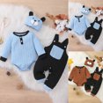 thumbnail image 1 of Newborn Baby Bodysuit for 6-9 Months Baby Boy Girls Clothes Fall Winter Outfit Long Sleeve Textured Romper Pocket Suspender Pants Sky Blue, 1 of 8
