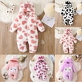thumbnail image 1 of Newborn Baby Bodysuit for 6-9 Months Baby Cute Cartoon Printed Hooded Jumpsuit Cozy and Warm Long Sleeved Bodysuit Pink, 1 of 4