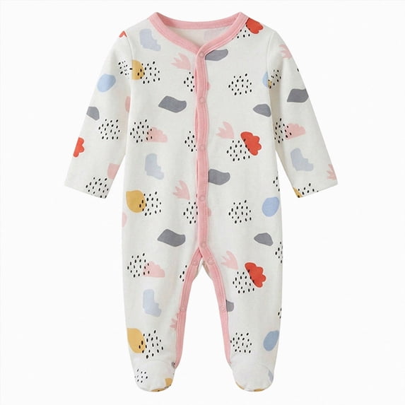 Newborn Baby Bodysuit for 9-12 Months Baby Boys Girls Jumpsuit Cute Footed Long Sleeve Button Bodysuit Soft Cozy Outfits Light Pink