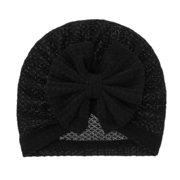 Newborn Baby Bow Knot Turban Hat Boys Girls Waffle Wrap Beanie Cap Comfy Hospital Bonnet Infants Turbans Black, 0-18 Months