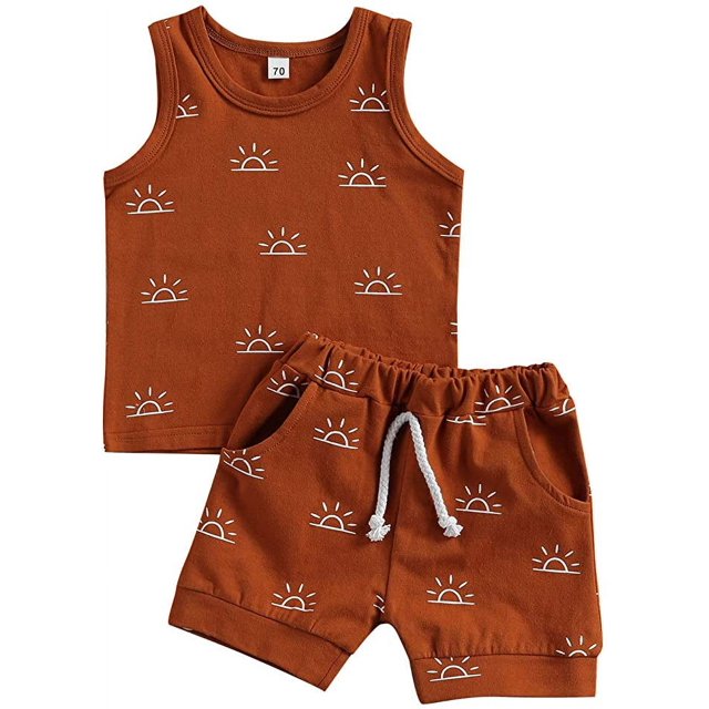 Newborn Baby Boy 03T 2piece Outfit Set Fashion Sun Print Tank Top
