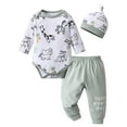 thumbnail image 1 of Newborn Baby Boy Clothes Animal Style Long Sleeve Romper + Pants + Hat 3PCS Outfits Set Green, 1 of 6